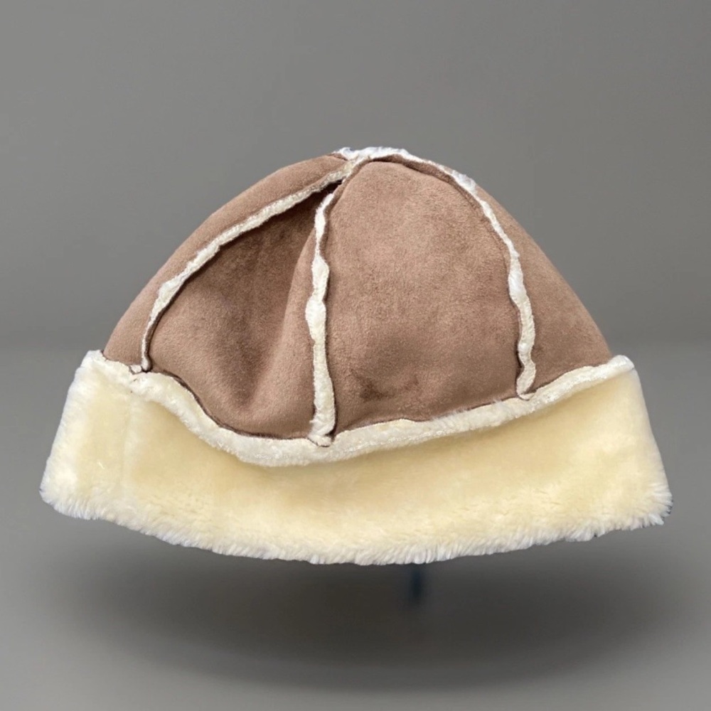 UBi Hat Bucket Unisex One Size Brown Faux Suede Faux Fur Lining Winter